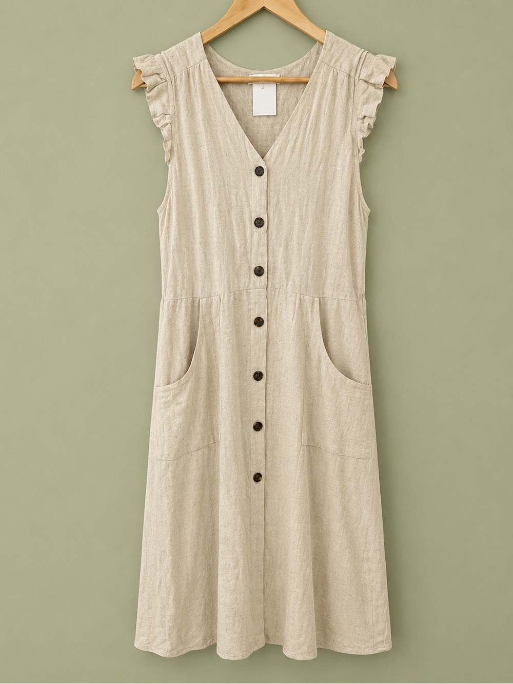 Monteau Los Angeles linen-blend button-front midi dress in a natural cream color